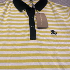 Burberry Yellow and White Striped Polo.